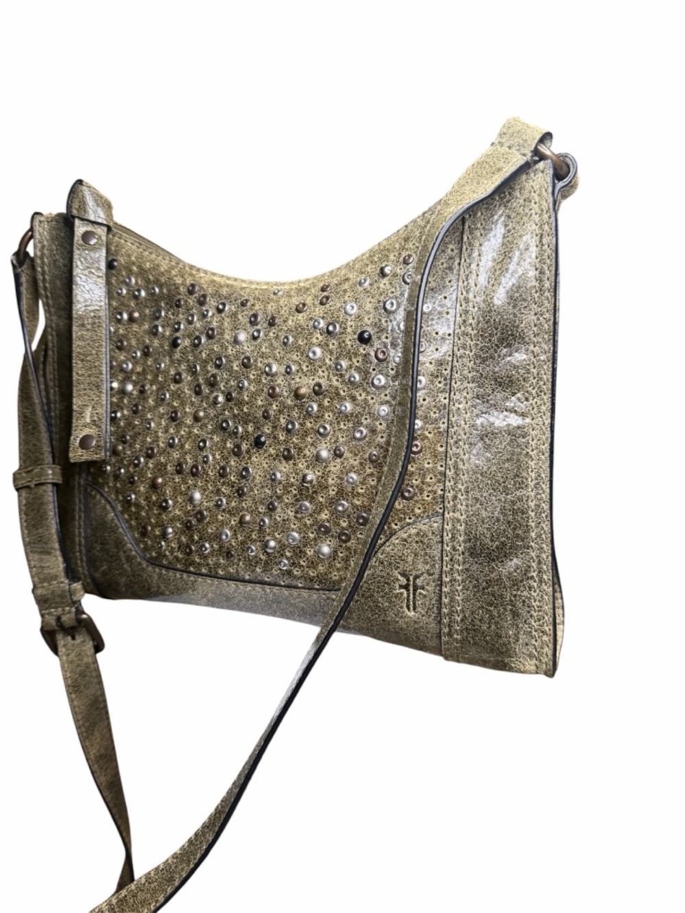 Frye Metallic Olive Green Studded Shoulder Crossbody  Bag
